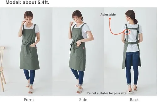 Miniatura 5 de Jeelow Delantal de cocina de algodón o sarga de algodón para hombres y mujeres, ajustable con bolsillos ajustables