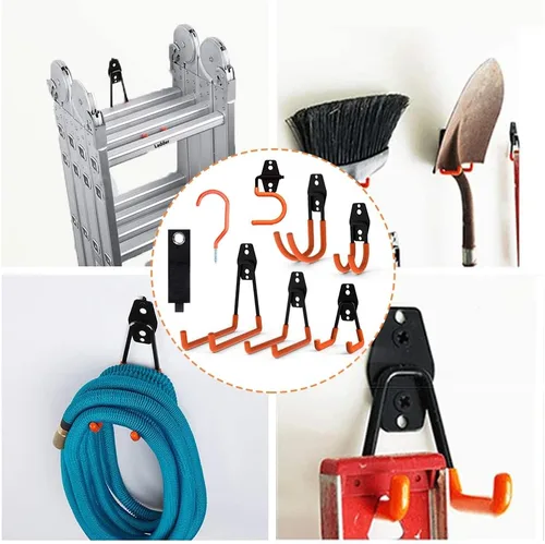 Miniatura 7 de Ganchos de garaje, paquete de 22 ganchos de almacenamiento de garaje resistentes, ganchos de acero para herramientas para montaje en pared