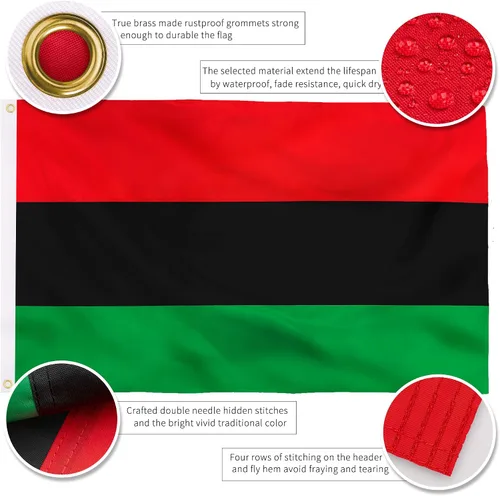 Miniatura 4 de XIFAN Bandera panafricana prémium de 3 x 5 pies, para exteriores, grande, de doble cara, resistente, nailon 210D, color rojo, negro y verde, bandera