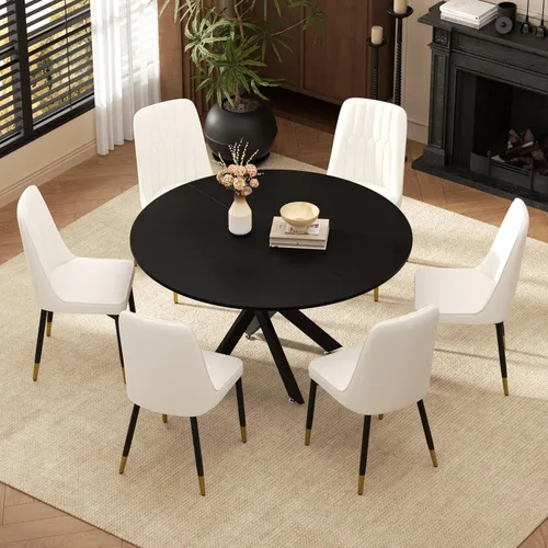 Miniatura 38 de RGZ Juego de mesa de comedor redonda negra de mediados de siglo para 2, mesa de cocina pequeña de madera circular de 36 pulgadas y 2 sillas