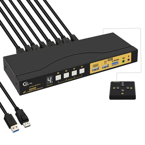 Miniatura 9 de Conmutador HDMI KVM de 2 puertos Triple Monitor 8K@60Hz, 4K @144Hz para 3 Monitores 2 Computadoras Compartir Teclado y Ratón Soporte Emulación EDID