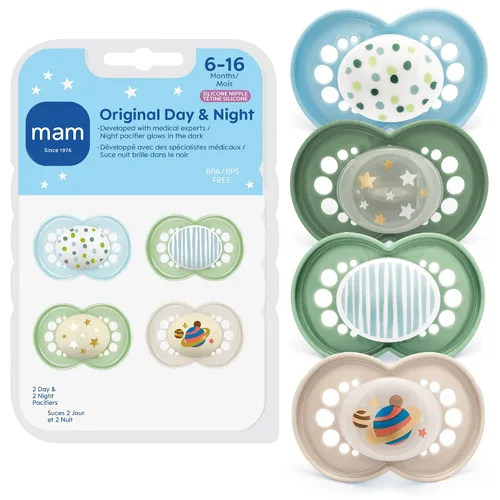 Miniatura 11 de MAM Chupetes originales de día y noche, chupete Binky para 6-16 meses, silicona sin BPA, brilla en la oscuridad, mejor para bebés recién nacidos