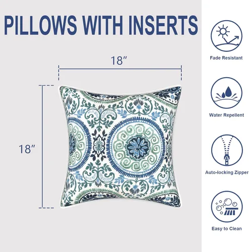 Miniatura 674 de Juego de 2 almohadas para exteriores de 16 x 16 pulgadas, repelentes al agua con interiores, para muebles de patio, hogar, jardín, geometría bohemia