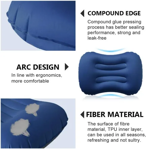 Miniatura 5 de Almohadas inflables ultraligeras para campamento: compresibles, compactas, inflables, cómodas, ergonómicas para soporte de cuello y lumbar mientras