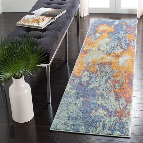 Miniatura 9 de SAFAVIEH Alfombra de 8 x 10 pies – Colección Prism – Grande – Crema y Aqua, diseño abstracto moderno bohemio, no desprende pelusa y fácil