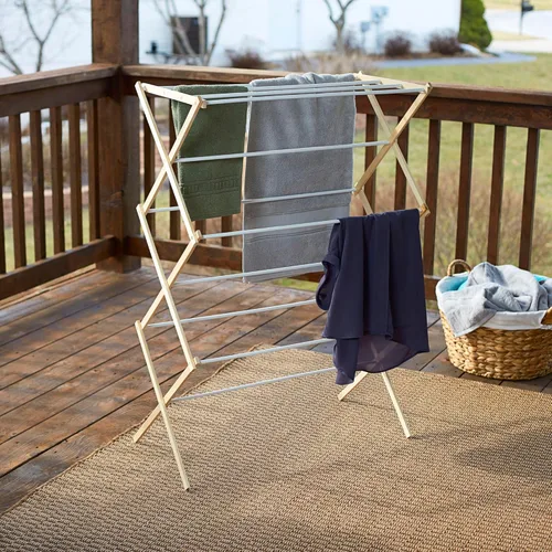 Miniatura 3 de Household Essentials 5001 Tendedero plegable y colapsable de madera para ropa de lavandería Preensamblado Natural/Abedul blanco