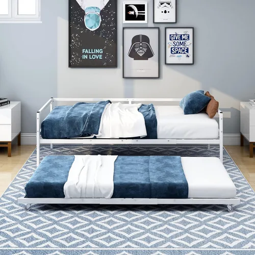HOMERECOMMEND Sofá cama individual con nido, sofá cama de metal tamaño individual con nido extraíble, sofá cama con soporte de listones de acero con