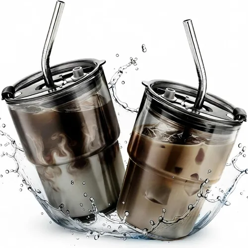 Miniatura 8 de Paquete de 2 vasos de vidrio con tapa y pajita de 13 onzas, lindo juego de tazas de café helado a granel, batido, jugo, matcha, té, capuchino, agua