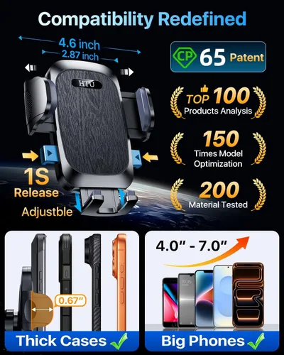Miniatura 4 de HTU 【98 + libras de succión más fuerte y grado militar】 Soporte de teléfono para automóvil 【Patente y certezas de seguridad】 Soporte para teléfono