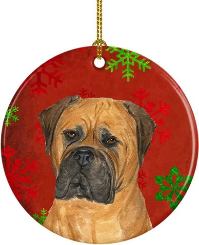 Miniatura 32 de Caroline's Treasures Bulldog English - Copos de nieve rojos y verdes, adorno de cerámica de Navidad, decoración colgante para el hogar, Navidad