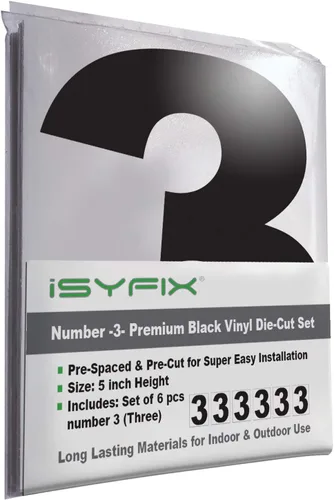 Miniatura 60 de iSYFIX Calcomanías de vinilo negro con el número 7 (siete), paquete de 6 calcomanías autoadhesivas de 7 pulgadas, calcomanías troqueladas y Negro