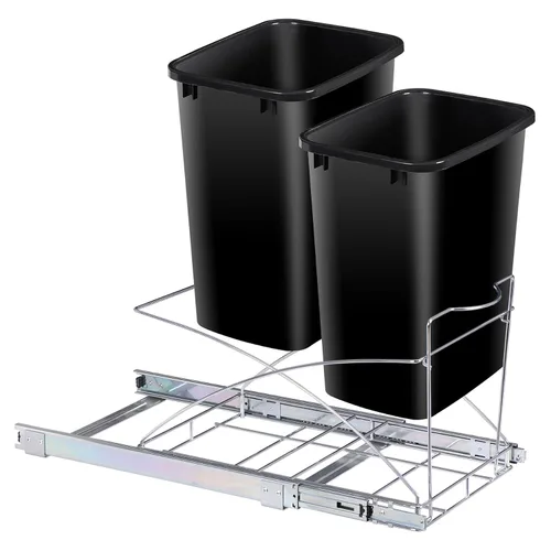 Miniatura 2 de Bote de basura deslizante extraíble de 35 cuartos de galón, contenedor de basura doble, contenedores de reciclaje debajo del gabinete para cocina