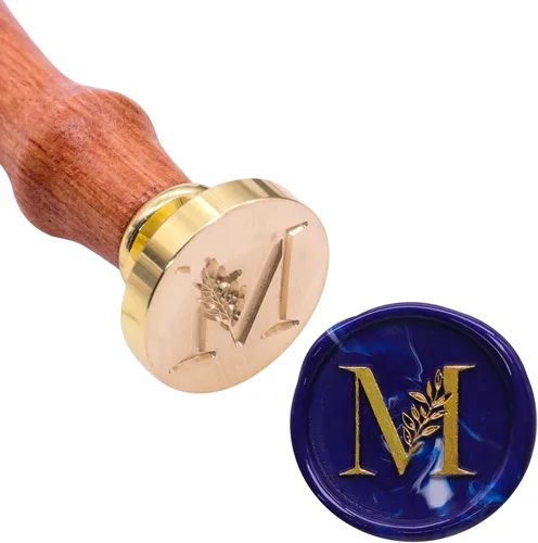 Miniatura 2 de SWANGSA Sello de cera con inicial alfabética M, sello de cera vintage elegante con hojas botánicas para invitación de fiesta de boda, envoltorio