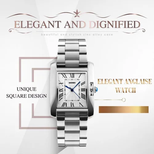 Miniatura 3 de Mujer reloj rectángulo vidrio oro rosa impermeable de acero inoxidable cuarzo analógico números romanos reloj