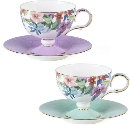 Miniatura 23 de KAMMAK Juego de 2 tazas de café de cerámica, tazas de café de porcelana con platillos, 6.52 onzas hechas a mano, elegante taza de té de porcelana