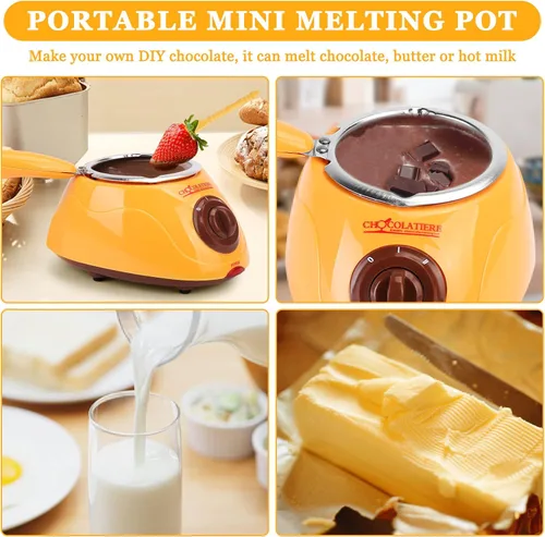 Miniatura 4 de Juego de fondue de fusión de 8.45 onzas, mini olla eléctrica de chocolate, fuente de fondue de chocolate, máquina calentadora para chocolate