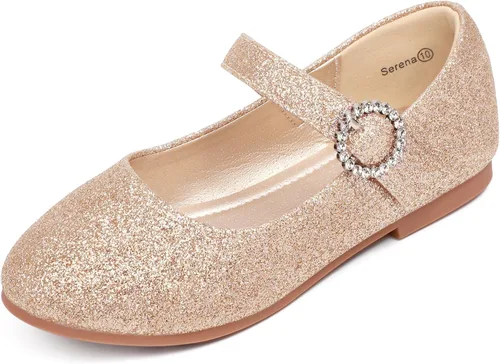 PANDANINJIA Sarena - Zapatos de vestir para niñas con diamantes de imitación para niña de flores, bailarina, zapatos planos Mary Jane para bodas,