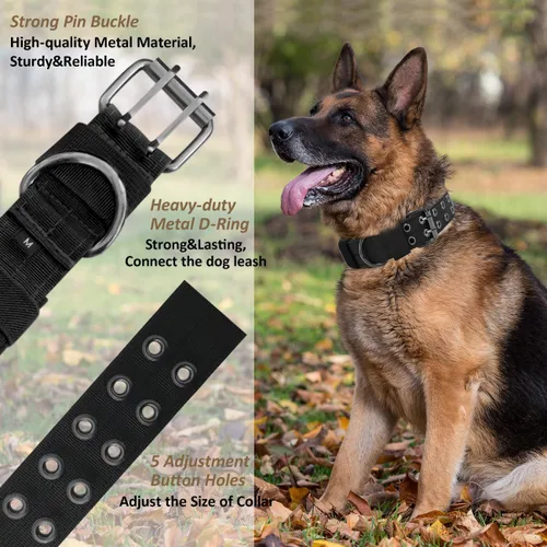 Miniatura 2 de Collar táctico para perro, collar militar ajustable para perro, collar de entrenamiento de nailon suave con parche, collares de hebilla de metal