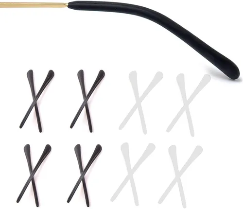 8 pares de puntas de punta de lentes para orejas, tubos antideslizantes, puntas de repuesto de silicona para patas de metal fino, 4 negro/4 blanco