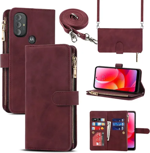 Miniatura 8 de Funda para Motorola Moto G Pure (2021)/Moto G Power (2022)/Moto G Play (2023) Funda tipo cartera, [9 ranuras para tarjetas] Collar cruzado ajustable
