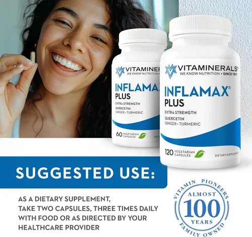 Miniatura 5 de Vitaminerals® 121+ Inflamax® Plus Manejo saludable de la inflamación Quercetina Enzimas proteolíticas Jengibre Cúrcuma Tapas vegetales