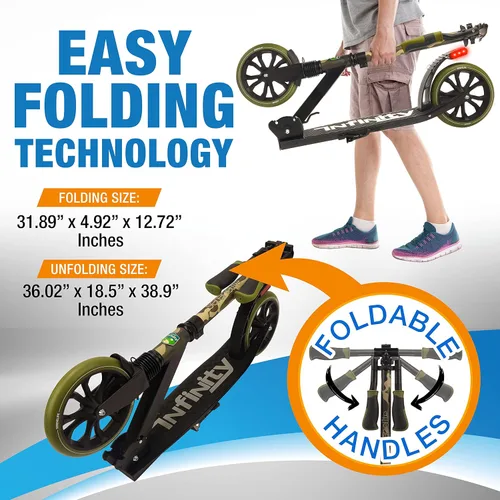 Miniatura 5 de SereneLife Patinete ligero y plegable cómodo manubrio de barra en T, scooter ajustable para adolescentes y adultos, cubierta de aleación con ruedas