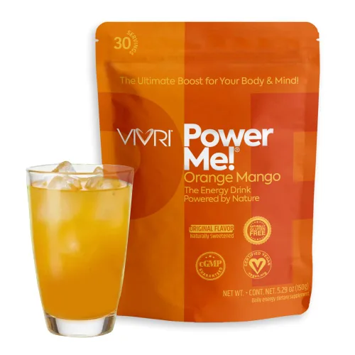 VIVRI Power Me! Sabor a naranja y mango, 30 porciones, té verde, guaraná, yerba mate, complejo B y endulzado naturalmente