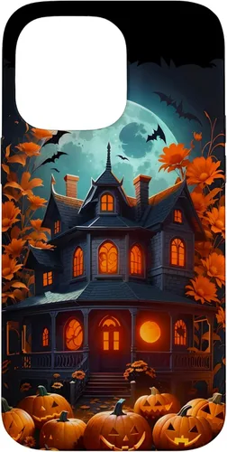 Miniatura 20 de Funda para iPhone 11 Pro Max Halloween espeluznante casa embrujada murciélagos y calabazas talladas