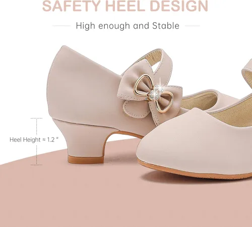 Miniatura 5 de Dufannie Zapatos de vestir para niñas, zapatos planos de princesa Mary Jane con diseño de flores para bodas, fiestas, con purpurina para niños