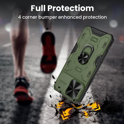 Miniatura 6 de VEGO Funda con soporte para iPhone 13 Pro Max / 12 Pro Max de 6.7 pulgadas con cubierta deslizante para lente, soporte de anillo giratorio de 360