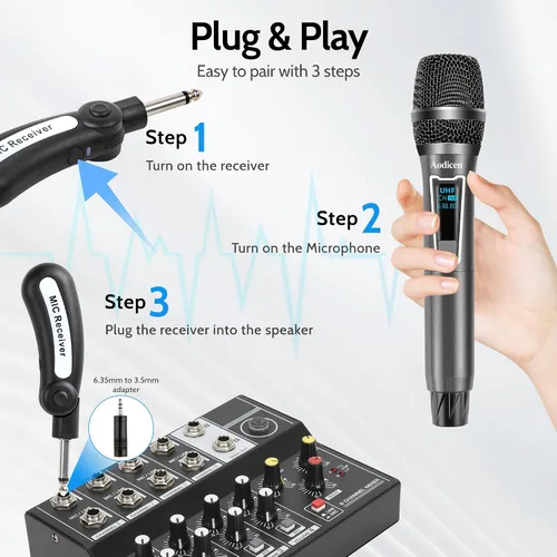 Miniatura 4 de Micrófono inalámbrico de karaoke, sistema de micrófono de mano sin demoras con receptor recargable, adecuado para cantar, enseñar, iglesia, bodas