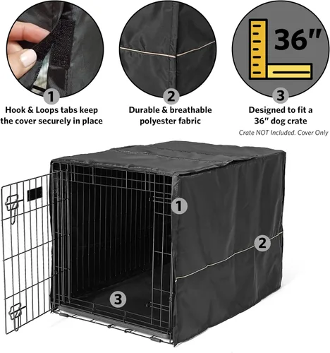Miniatura 3 de MidWest Homes for Pets Funda intermedia para jaula de perro, cubierta de perrera de poliéster negro que se adapta a la mayoría de las jaulas de 36