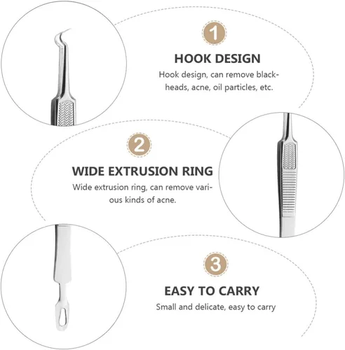 Miniatura 7 de Precisión de precisión de precisión 3 unids espinilla curvada punta de acero Comedone Splinter Extractor herramienta herramienta herramienta