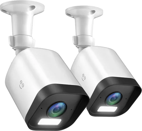 Geeni Hawk 3 - Cámara de seguridad inteligente para exteriores de 4 MP, paquete de 2 cámaras de vigilancia WiFi 2K Ultra HD con visión nocturna a