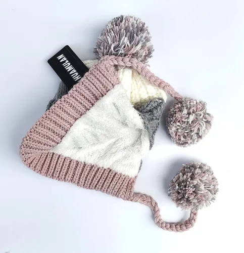 Miniatura 4 de HUAMULAN Gorro de invierno para mujer, con orejeras, con solapas, sherpa, esquí, nieve, forro polar, 3 pompones