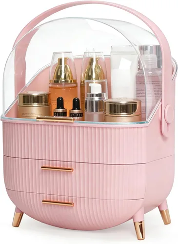 Organizador de maquillaje con cajones y tapa, estuche portátil grande de almacenamiento de cosméticos para encimera de tocador, viajes, regalo para
