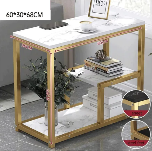 Miniatura 2 de Mesa auxiliar auxiliar rectangular marmoleado mesa auxiliar de lujo para sofá, mesa auxiliar delgada con metal e para espacios pequeños, sala