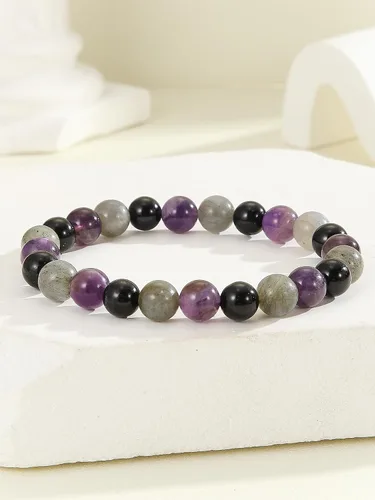 Miniatura 76 de Crystal Vibe Pulseras de cuentas de 0.315 in para mujeres y hombres, pulseras de cristal con piedras preciosas naturales, tamaño elástico ajustable