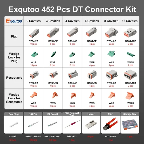 Miniatura 2 de Kit de conectores DT Deutsch gris de 452 piezas, 2 3 4 6 8 12 pines, impermeable, herramienta de extracción de conector DT, herramientas