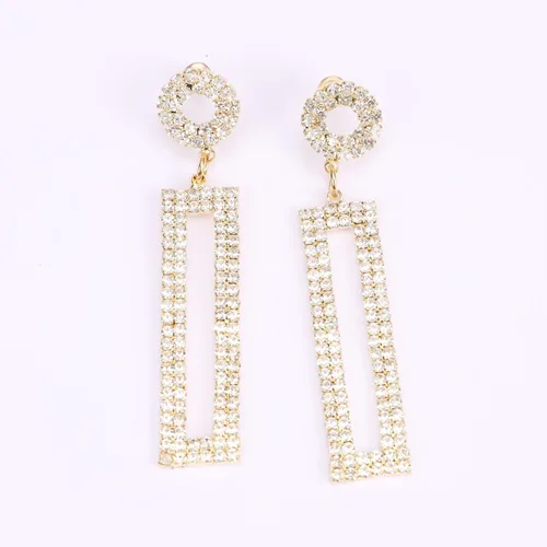 Miniatura 3 de Pendientes largos de diamantes de imitación, rectángulo con tachuelas circulares, joyería de moda