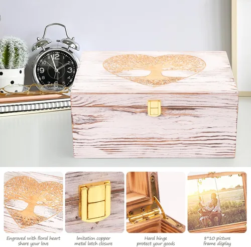 Miniatura 6 de Tree of Life - Cajas de recuerdo de madera más grandes con tapas con bisagras y un marco de fotos dentro de la tapa, caja de almacenamiento