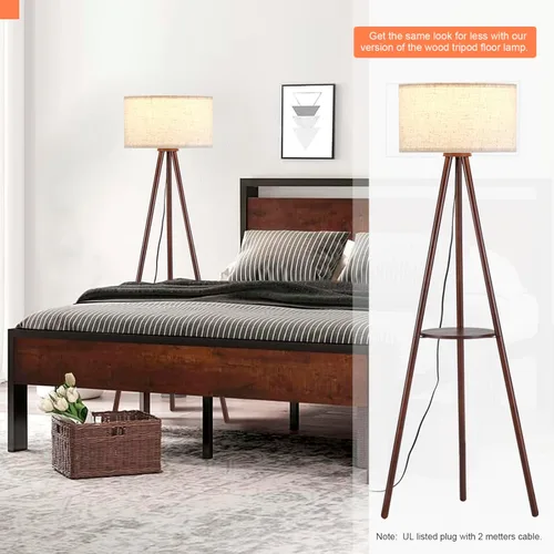 Miniatura 6 de Lámpara de pie con trípode de madera Baobab Tree Park BTP para sala de estar, bombilla LED de 3 temperaturas de color incluida, lámpara de pie