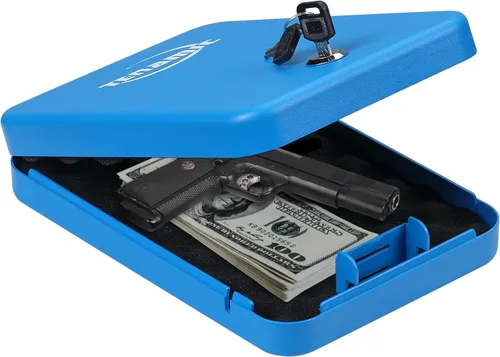 Miniatura 8 de Tenamic Caja de seguridad para pistolas, caja de seguridad portátil para viajes, caja de seguridad de acero sólido para armas en el hogar, cajas