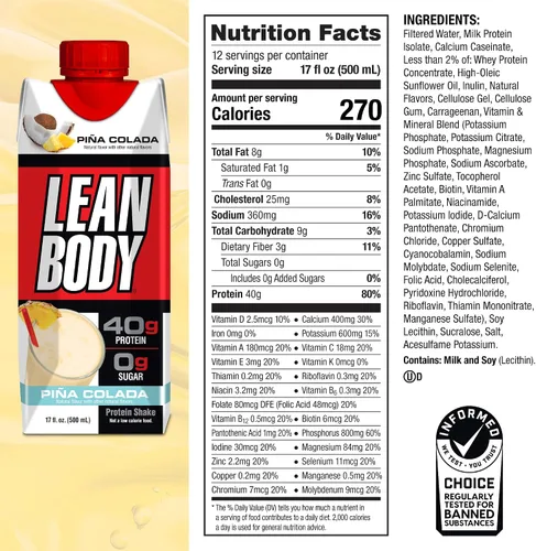 Miniatura 6 de Labrada - Batido de proteína listo para beber Pina Colada, 40g de proteína, mezcla de suero, 0 azúcar, sin gluten, 22 vitaminas y minerales, 17 fl