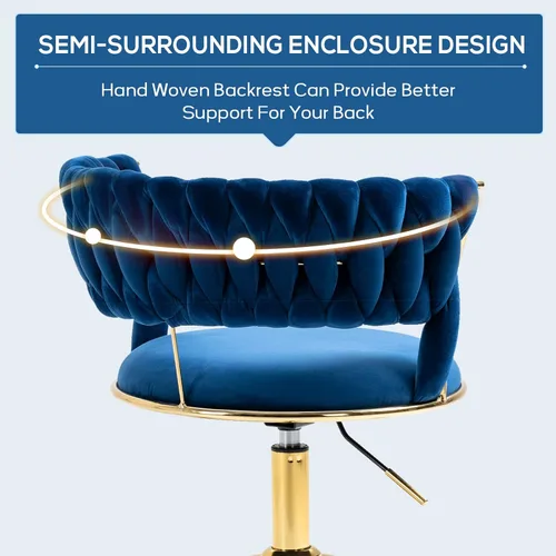 Miniatura 4 de NIOIIKIT Silla de Escritorio de Terciopelo con Respaldo Tejido a Mano, Silla Giratoria de 360° y Altura Ajustable, Silla de Maquillaje, Sillas