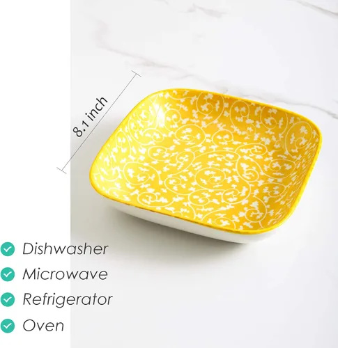Miniatura 2 de Selamica Platos de cena cuadrados de porcelana de 8 pulgadas, cuencos para ensalada y pasta, juego de 6, colores surtidos
