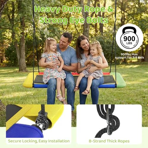 Miniatura 4 de Columpio de árbol de plataforma rectangular de 60 pulgadas para niños y adultos, columpio volador gigante con correa ajustable para colgar, tela