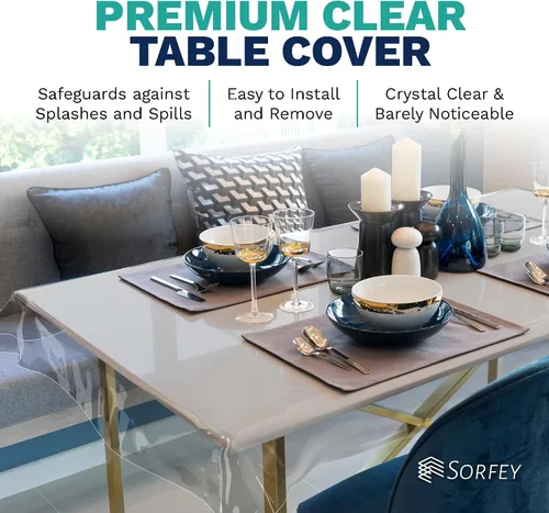 Miniatura 3 de Mantel de plástico – Protector de mantel de plástico transparente, 54 x 54 pulgadas, mantel de PVC de vinilo grueso de alta calidad con borde, 100%