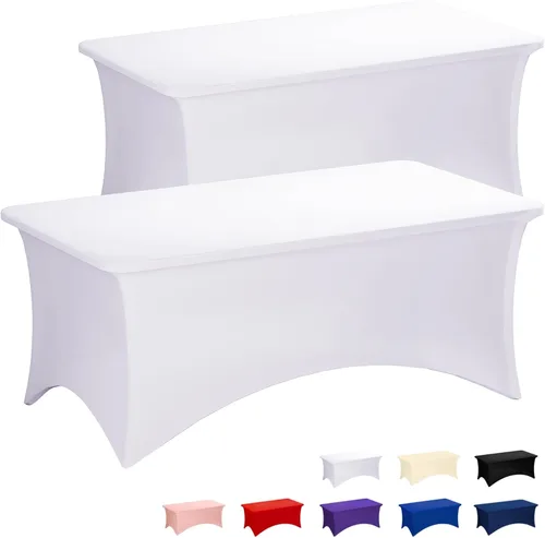 Miniatura 8 de Fixwal Manteles rosas para mesas rectangulares de 8 pies, paquete de 2 manteles elásticos de elastano ajustables para fiestas, ferias, banquetes