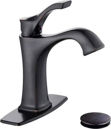 Miniatura 13 de Grifo de Baño de Níquel Cepillado, Grifo de Lavabo de Baño Centerset de Una Sola Manija Sanliv con Desagüe Pop-Up y Placa de Cubierta
